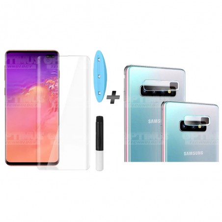Kit Para Celular Samsung S10 Plus Vidrio Templado De Cámara + Vidrio UV Liquido de Pantalla