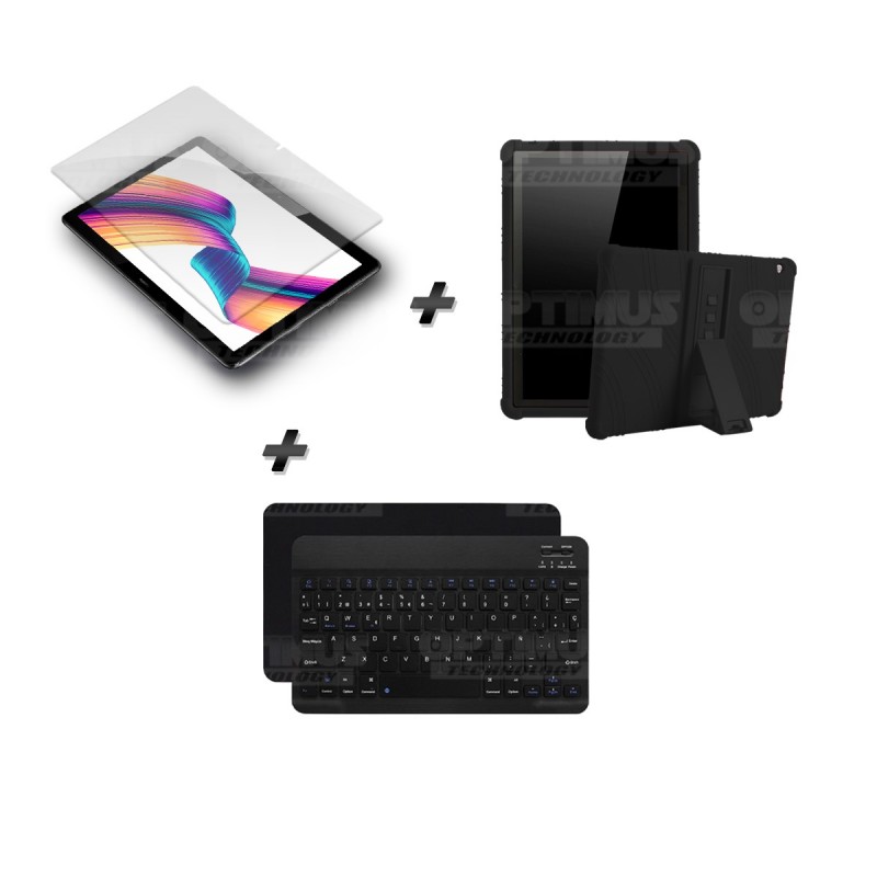 Kit Vidrio templado + Estuche Protector Goma + Teclado y Mouse Ratón Bluetooth para Tablet Huawei T3-10 OPTIMUS TECHNOLOGY™ - 3