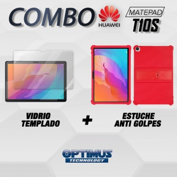 Kit Vidrio templado y Estuche Protector de goma antigolpes con soporte Tablet Huawei matepad T10S OPTIMUS TECHNOLOGY™ - 10