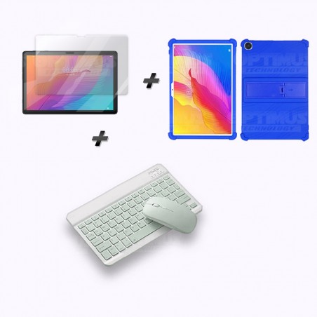 Kit Vidrio templado + Estuche Protector Goma + Teclado y Mouse Ratón Bluetooth para Tablet Huawei matepad T10S