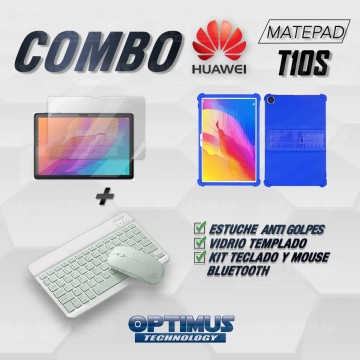 Kit Vidrio templado + Estuche Protector Goma + Teclado y Mouse Ratón Bluetooth para Tablet Huawei matepad T10S OPTIMUS TECHNOLOG