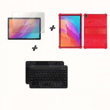 Kit Vidrio templado + Estuche Protector Goma + Teclado y Mouse Ratón Bluetooth para Tablet Huawei matepad T10S OPTIMUS TECHNOLOG