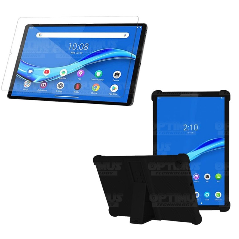 Kit Vidrio templado y Estuche Protector de goma antigolpes con soporte Tablet Lenovo m10 plus tb-x606f OPTIMUS TECHNOLOGY™ - 1