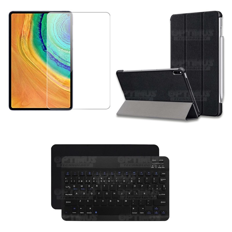 Kit Vidrio templado + Case Forro Protector + Teclado y Mouse Ratón Bluetooth para Tablet Huawei Matepad Pro 10.8 OPTIMUS TECHNOL