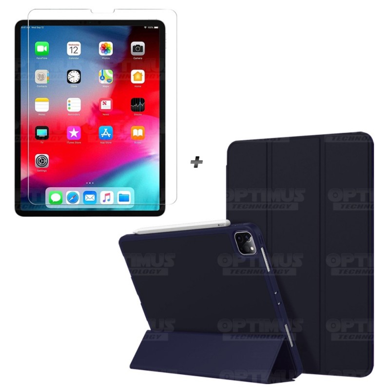 Kit Vidrio Cristal Templado Y Estuche Case Protector con portalápiz Tablet iPad Pro 12.9 2019 OPTIMUS TECHNOLOGY™ - 1