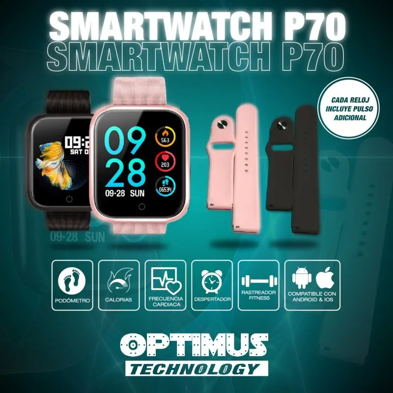 Kit Dos 2 Smartwatch Reloj Inteligente OPTIMUS BAND X PRO™ (Smartwatch p70) Compatible Android IOS OPTIMUS TECHNOLOGY™ - 4