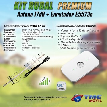 KIT Antena Amplificadora De Señal Yagi 17 Db Con Enrutador Mifi Huawei E5573s-508 | HUAWEI COLOMBIA | KT-YG17-E5573s-508 |