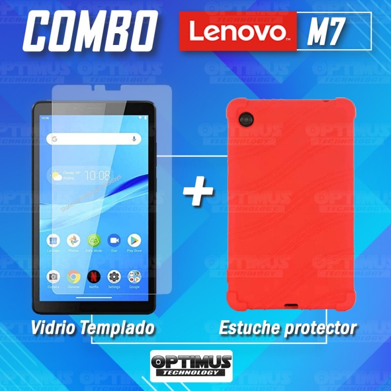 Kit Vidrio templado y Estuche Protector de goma antigolpes Tablet Lenovo M7 7305x | OPTIMUS TECHNOLOGY™ | KT-VTP-EST-GM-LNV-M7 |