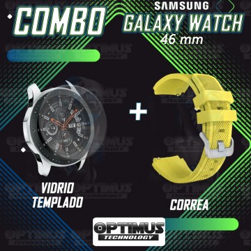 Kit Correa Pulso Manilla de Goma Y Vidrio Templado Samsung Galaxy Watch 46mm | OPTIMUS TECHNOLOGY™ | CRRY-VTP-GX-WCH-46 |