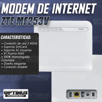 Modem De Internet Enrutador ZTE MF253V 4GLTE, 2G, 3G Y 3.5G Homologado + Kit de antenas Omnidireccional Externas ZTE COLOMBIA -