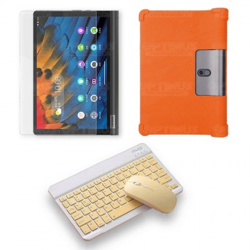 Kit Vidrio templado + Estuche Protector Goma + Teclado y Mouse Ratón Bluetooth para Tablet Lenovo Yoga Smart Tab Yt-x 705f OPTIM