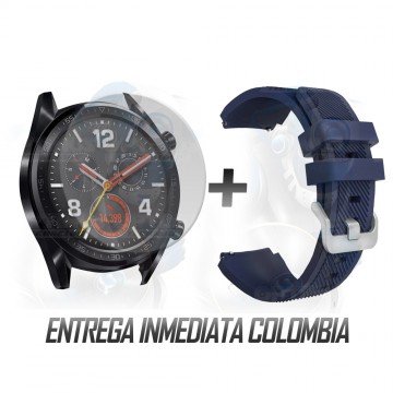 Kit Correa Pulso Manilla de Goma Y Vidrio Templado Huawei Gt 46mm | OPTIMUS TECHNOLOGY™ | CRRY-VTP-HW-GT-46 |