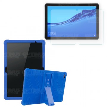 Kit Vidrio templado y Estuche Protector de goma antigolpes con soporte Tablet Huawei Mediapad M5 Lite 10.1 OPTIMUS TECHNOLOGY™ -