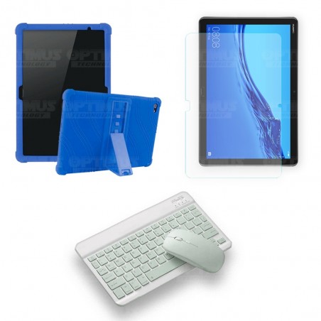 Kit Vidrio templado + Estuche Protector Goma + Teclado y Mouse Ratón Bluetooth para Tablet Huawei Mediapad M5 Lite 10.1