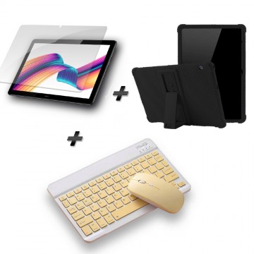 Kit Vidrio templado + Estuche Protector Goma + Teclado y Mouse Ratón Bluetooth para Tablet Huawei T5-10 OPTIMUS TECHNOLOGY™ - 1