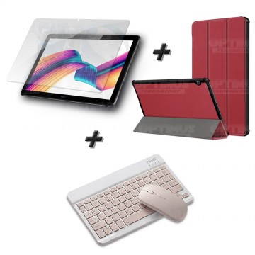 Kit Vidrio templado + Case Forro Protector + Teclado y Mouse Ratón Bluetooth para Tablet Huawei Huawei T5-10 OPTIMUS TECHNOLOGY™