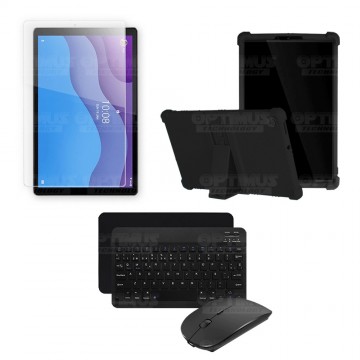 Kit Vidrio templado + Estuche Protector Goma + Teclado y Mouse Ratón Bluetooth para Tablet Lenovo M10 HD TB-X306 OPTIMUS TECHNOL