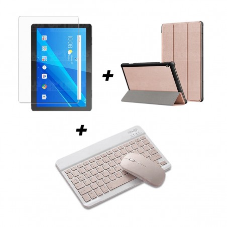Kit Vidrio templado + Case Forro Protector + Teclado y Mouse Ratón Bluetooth para Tablet Lenovo m10 tb-x505f