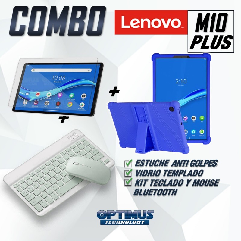 Kit Vidrio templado + Estuche Protector Goma + Teclado y Mouse Ratón Bluetooth para Tablet Lenovo M10 Plus Tb-x606f OPTIMUS TECH