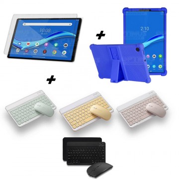 Kit Vidrio templado + Estuche Protector Goma + Teclado y Mouse Ratón Bluetooth para Tablet Lenovo M10 Plus Tb-x606f OPTIMUS TECH