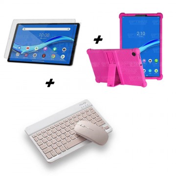 Kit Vidrio templado + Estuche Protector Goma + Teclado y Mouse Ratón Bluetooth para Tablet Lenovo M10 Plus Tb-x606f OPTIMUS TECH