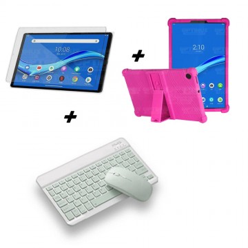 Kit Vidrio templado + Estuche Protector Goma + Teclado y Mouse Ratón Bluetooth para Tablet Lenovo M10 Plus Tb-x606f OPTIMUS TECH