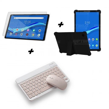 Kit Vidrio templado + Estuche Protector Goma + Teclado y Mouse Ratón Bluetooth para Tablet Lenovo M10 Plus Tb-x606f OPTIMUS TECH