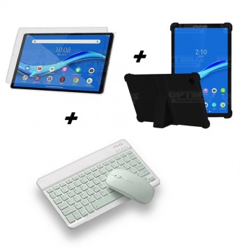 Kit Vidrio templado + Estuche Protector Goma + Teclado y Mouse Ratón Bluetooth para Tablet Lenovo M10 Plus Tb-x606f OPTIMUS TECH