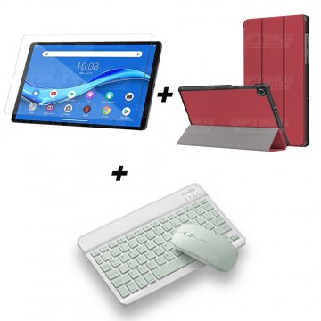 Kit Vidrio templado + Case Forro Protector + Teclado y Mouse Ratón Bluetooth para Tablet Lenovo M10 Plus Tb-x606f OPTIMUS TECHNO