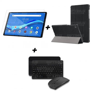 Kit Vidrio templado + Case Forro Protector + Teclado y Mouse Ratón Bluetooth para Tablet Lenovo M10 Plus Tb-x606f OPTIMUS TECHNO