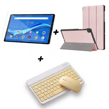 Kit Vidrio templado + Case Forro Protector + Teclado y Mouse Ratón Bluetooth para Tablet Lenovo M10 Plus Tb-x606f OPTIMUS TECHNO