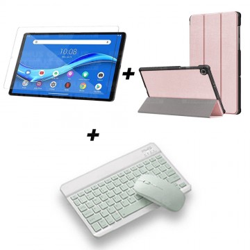 Kit Vidrio templado + Case Forro Protector + Teclado y Mouse Ratón Bluetooth para Tablet Lenovo M10 Plus Tb-x606f OPTIMUS TECHNO