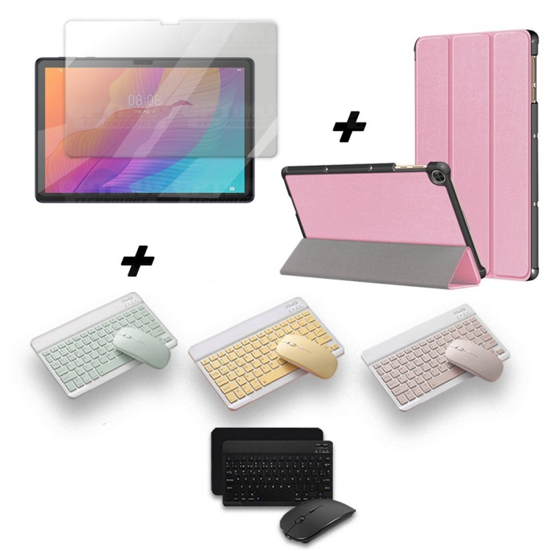 Kit Vidrio templado + Case Forro Protector + Teclado y Mouse Ratón Bluetooth para Tablet Huawei Matepad T10S OPTIMUS TECHNOLOGY™