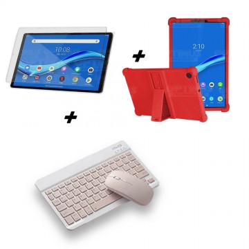 Kit Vidrio templado + Estuche Protector Goma + Teclado y Mouse Ratón Bluetooth para Tablet Lenovo M10 Plus Tb-x606f OPTIMUS TECH
