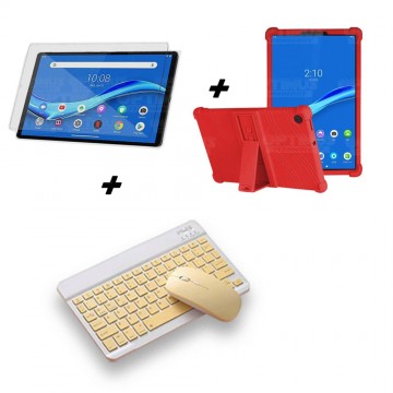 Kit Vidrio templado + Estuche Protector Goma + Teclado y Mouse Ratón Bluetooth para Tablet Lenovo M10 Plus Tb-x606f OPTIMUS TECH