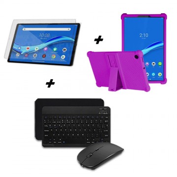 Kit Vidrio templado + Estuche Protector Goma + Teclado y Mouse Ratón Bluetooth para Tablet Lenovo M10 Plus Tb-x606f OPTIMUS TECH
