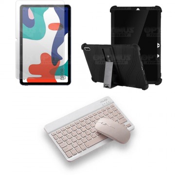Kit Vidrio templado + Estuche Protector Goma + Teclado y Mouse Ratón Bluetooth para Tablet Huawei matepad 10.4 OPTIMUS TECHNOLOG