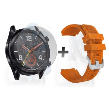 Kit Correa Pulso Manilla de Goma Y Vidrio Templado Huawei Gt 46mm | OPTIMUS TECHNOLOGY™ | CRRY-VTP-HW-GT-46 |