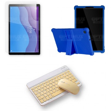 Kit Vidrio templado + Estuche Protector Goma + Teclado y Mouse Ratón Bluetooth para Tablet Lenovo M10 HD TB-X306 OPTIMUS TECHNOL
