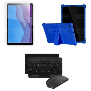 Kit Vidrio templado + Estuche Protector Goma + Teclado y Mouse Ratón Bluetooth para Tablet Lenovo M10 HD TB-X306 OPTIMUS TECHNOL