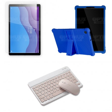 Kit Vidrio templado + Estuche Protector Goma + Teclado y Mouse Ratón Bluetooth para Tablet Lenovo M10 HD TB-X306