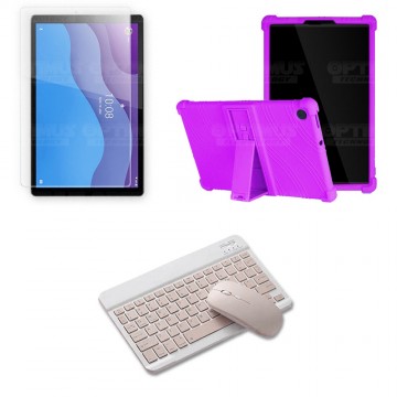Kit Vidrio templado + Estuche Protector Goma + Teclado y Mouse Ratón Bluetooth para Tablet Lenovo M10 HD TB-X306 OPTIMUS TECHNOL