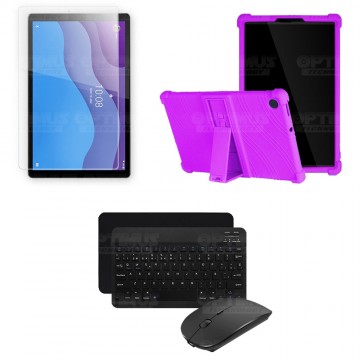 Kit Vidrio templado + Estuche Protector Goma + Teclado y Mouse Ratón Bluetooth para Tablet Lenovo M10 HD TB-X306 OPTIMUS TECHNOL