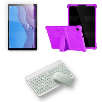 Kit Vidrio templado + Estuche Protector Goma + Teclado y Mouse Ratón Bluetooth para Tablet Lenovo M10 HD TB-X306 OPTIMUS TECHNOL