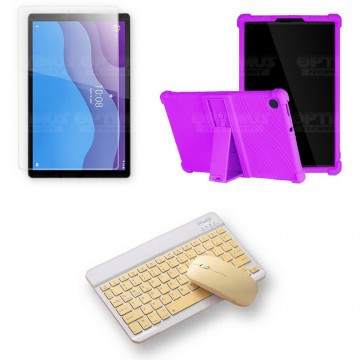 Kit Vidrio templado + Estuche Protector Goma + Teclado y Mouse Ratón Bluetooth para Tablet Lenovo M10 HD TB-X306 OPTIMUS TECHNOL
