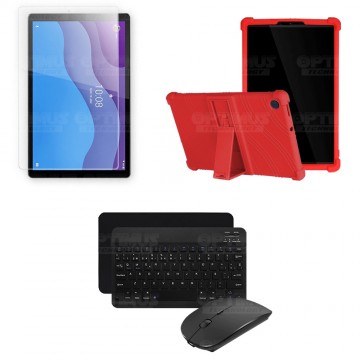 Kit Vidrio templado + Estuche Protector Goma + Teclado y Mouse Ratón Bluetooth para Tablet Lenovo M10 HD TB-X306 OPTIMUS TECHNOL