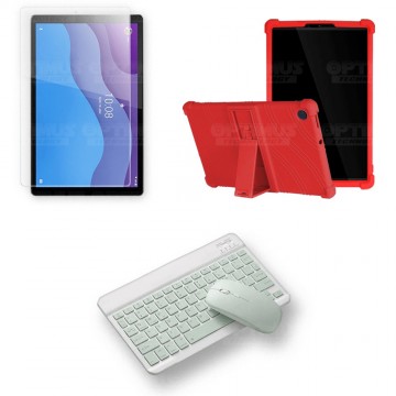 Kit Vidrio templado + Estuche Protector Goma + Teclado y Mouse Ratón Bluetooth para Tablet Lenovo M10 HD TB-X306 OPTIMUS TECHNOL