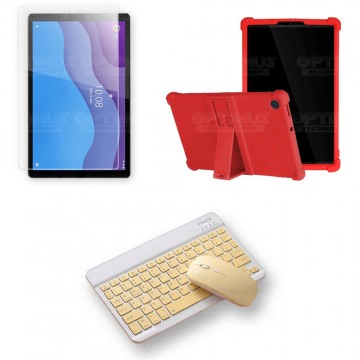 Kit Vidrio templado + Estuche Protector Goma + Teclado y Mouse Ratón Bluetooth para Tablet Lenovo M10 HD TB-X306 OPTIMUS TECHNOL