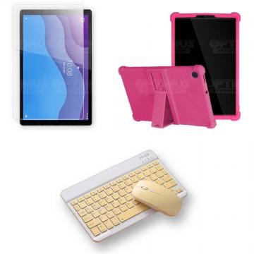 Kit Vidrio templado + Estuche Protector Goma + Teclado y Mouse Ratón Bluetooth para Tablet Lenovo M10 HD TB-X306 OPTIMUS TECHNOL