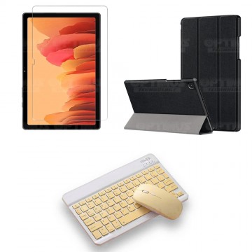 Kit Vidrio templado + Case Forro Protector + Teclado y Mouse Ratón Bluetooth para Tablet Samsung Galaxy Tab A7 10.4 2020 T500 OP